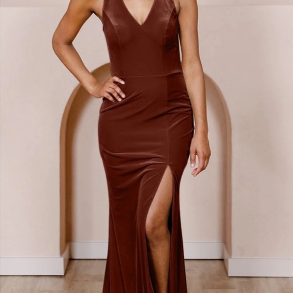 Revelry Asher Velvet Dress in Terracotta